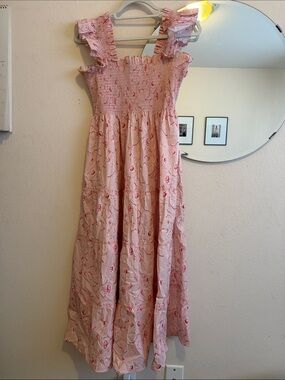 Hill House x Bridgeton Pink Floral Chinoiserie Ruffle Strap Maxi Ellie Dress